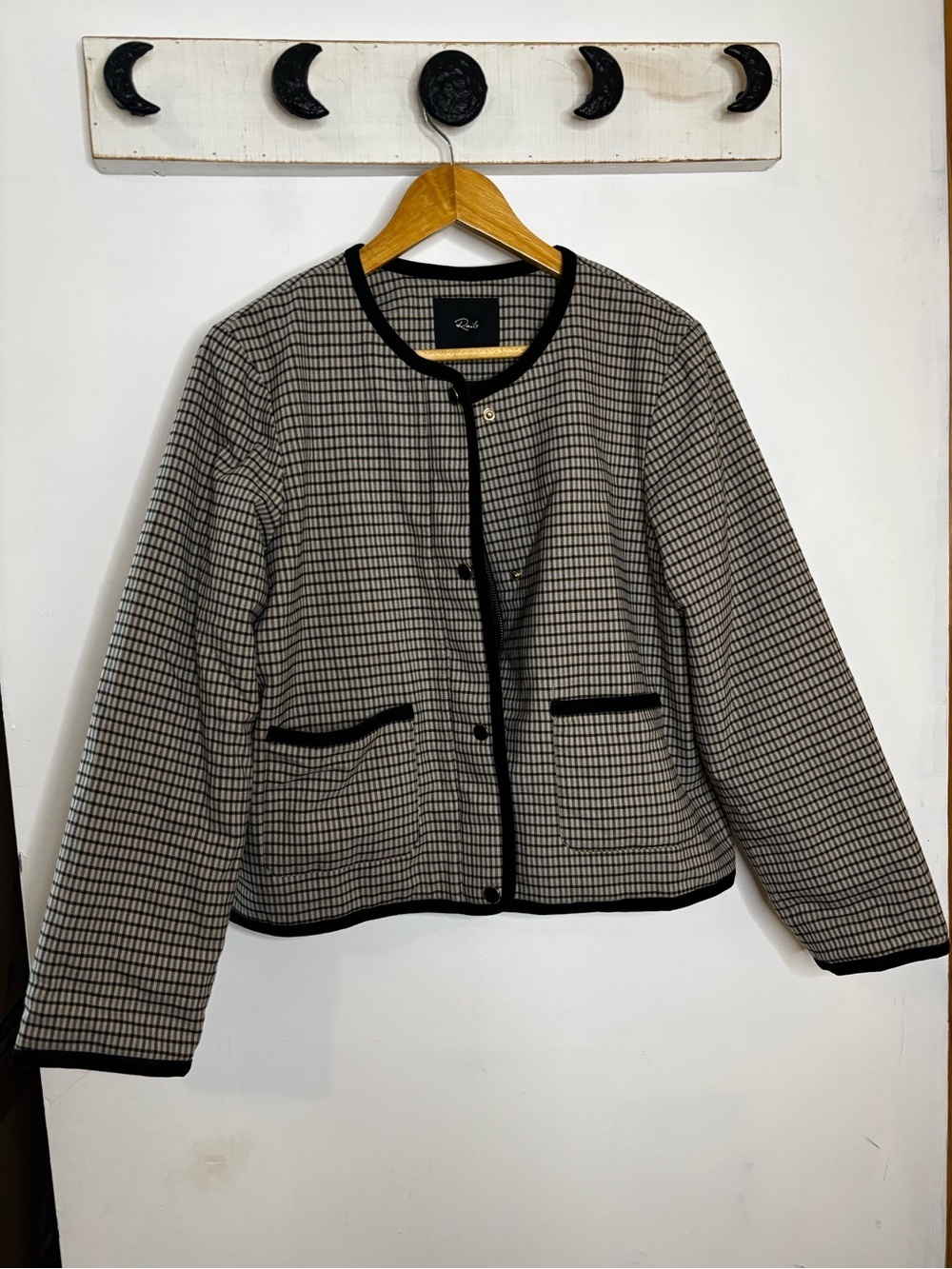 NWOT Rails Nota Jacket Ice Taupe Mini Checked Boxy Lady Jacket - Picture 8 of 11